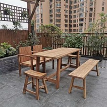 实木茶桌椅老榆木复古餐桌户外庭院休闲喝茶桌早餐小吃店实木桌椅