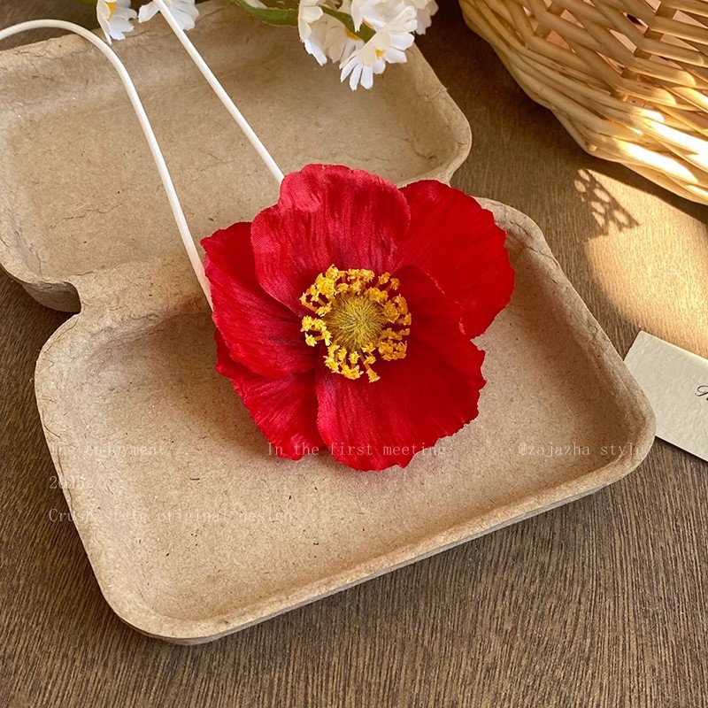 5#붉은 양귀비 꽃 목걸이