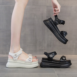 Roman Sandals Women's Summer 2025 New Thick Sole Increased Casual Easiest for Match Lazy Beach Shoes Velcro Outer Sandals