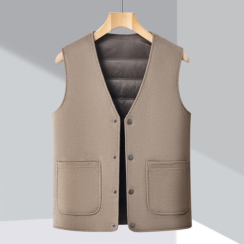 Brand High-End Men's Waistcoat Wool Vest 2025 New Autumn and Winter Thickeneded Warm Middle-Aged Dad down Vest