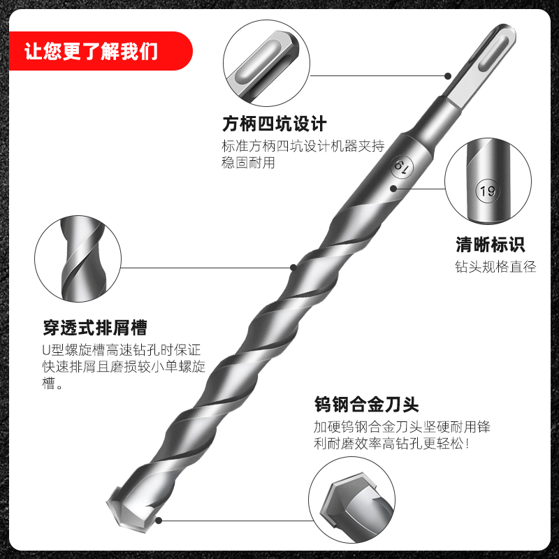 非标电锤冲击合金钻头 12.5 17 19 23 18.5 14.5 13 15方柄四坑