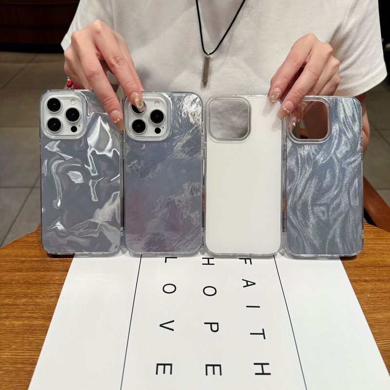 Suitable for Apple 15 Large Hole Feather Yarn Mobile Phone Case Iphone14 Water Ripple Imd Glacier Material Painted Protective Cover