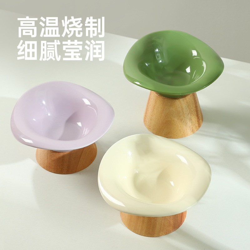 Nuevo gato de pie alto asiento de madera tazón de cerámica protección cervical perro tazón de arroz tazón de comida para gatos tazón antidetonante tazón para beber