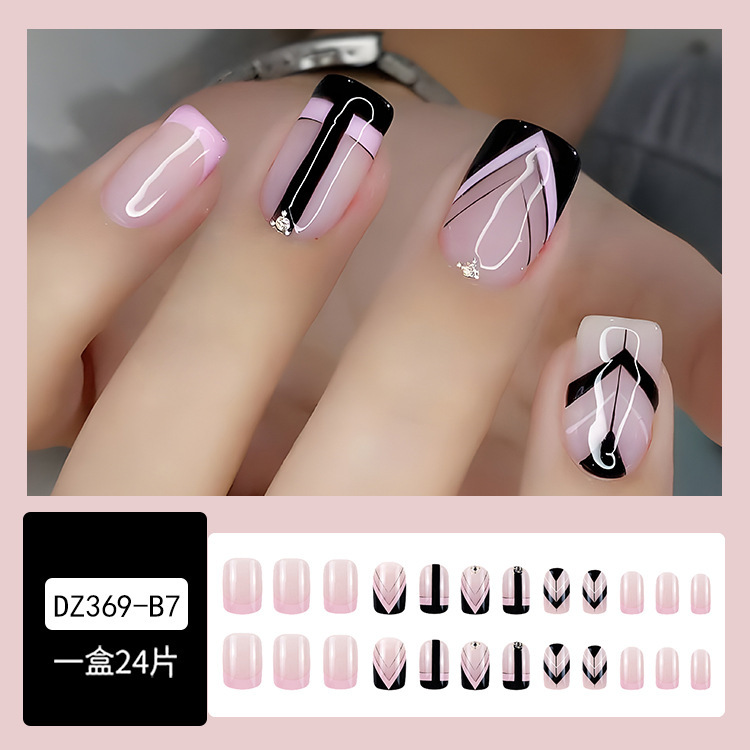 Desgaste de uñas especial pieza de uñas geométrica francés falso parche de uñas Rosa puro quiere uñas pieza de belleza de prensa en las uñas image 3