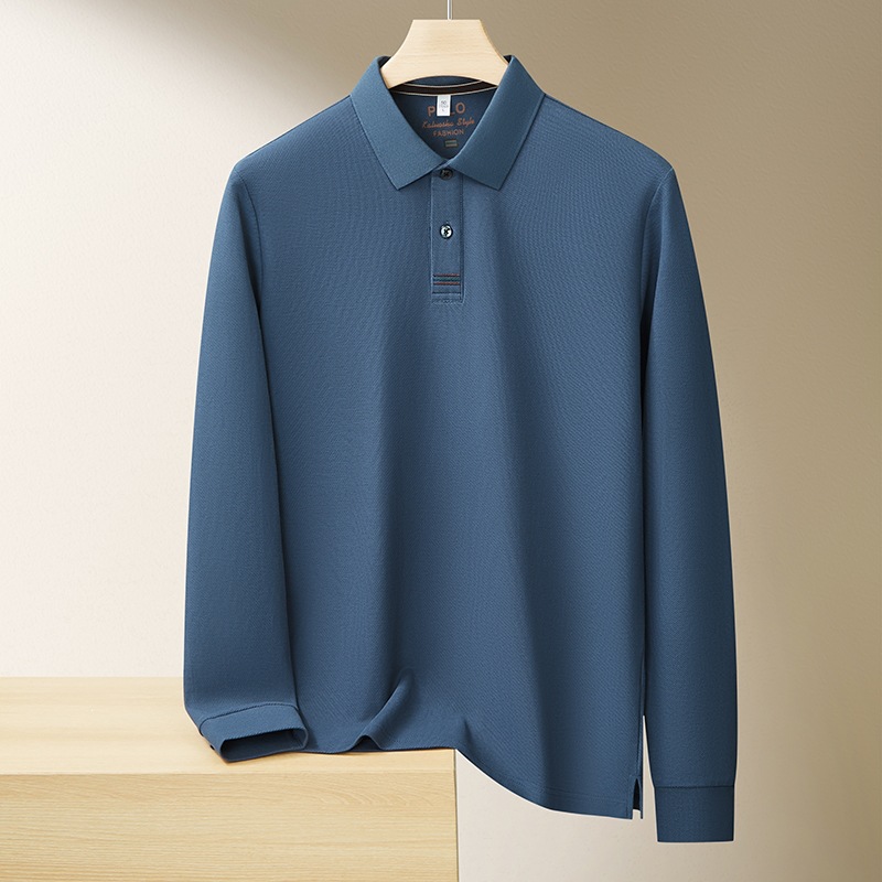 Comfortable and simple solid color long-sleeved base shirt for middle-aged and young men, new spring and autumn style, business casual and versatile T-shirt.