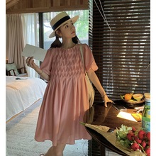 2024新款小个子粉色连衣裙子新中式国风女装夏季小众设计短裙