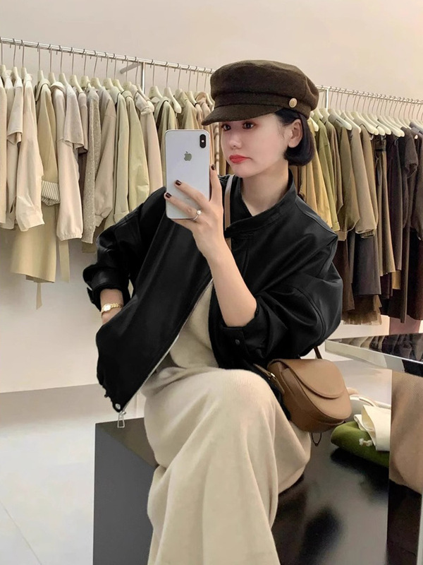 皮衣外套女2025秋新款短款小个子今年流行感黑色皮夹克|undefined
