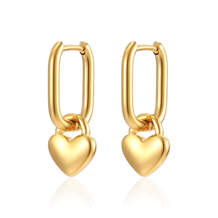 Drop Earrings Classification 1 Pair Quantity PVD Coated 18K Gold Real Gold Plated Heart Shape 201 Stainless Steel Fashion Waterproof Non Tarnish Drop Earrings