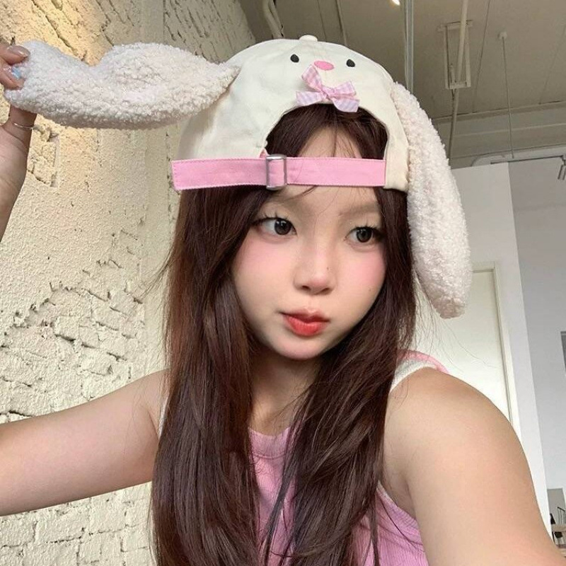 韩版可爱兔耳朵正反可戴棒球帽女百搭显脸小防晒遮阳帽卡通鸭舌帽
