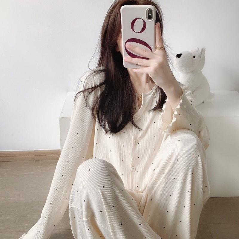 2025春秋季新款波点家居服套装柔软舒适长袖长裤碎花睡衣女两件套|undefined