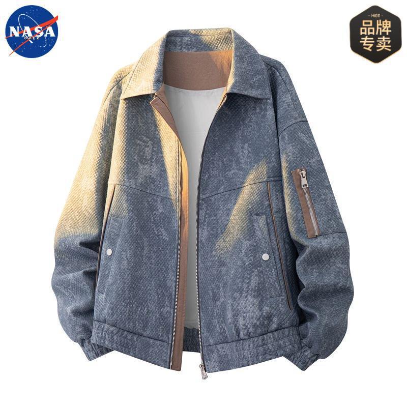 Nasa Brand American Jacquard Imitation Denim Jacket Autumn and Winter Versatile Loose Large Size Trendyy Men's Lapel Jacket Nasa Brand American Jacquard Imitation Denim Jacket Autumn and Winter Versatile Loose Large Size Trendyy Men's Lapel Jacket