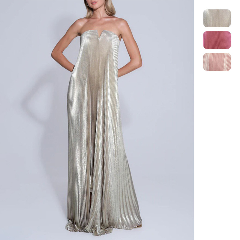 Amazon Independent Station European and American Women's Strapless Pleated Oversized dress Sexy Dress Pleated Skirt Women's 8139 Amazon Independent Station European and American Women's Strapless Pleated Oversized dress Sexy Dress Pleated Skirt Women's 8139
