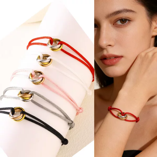 Cross-Border Popular Three-Ring Interlocking Red String Bracelet for Women, Light Luxury Niche Design, Lucky Charm Bracelet for the Year of Birth, Couple Style