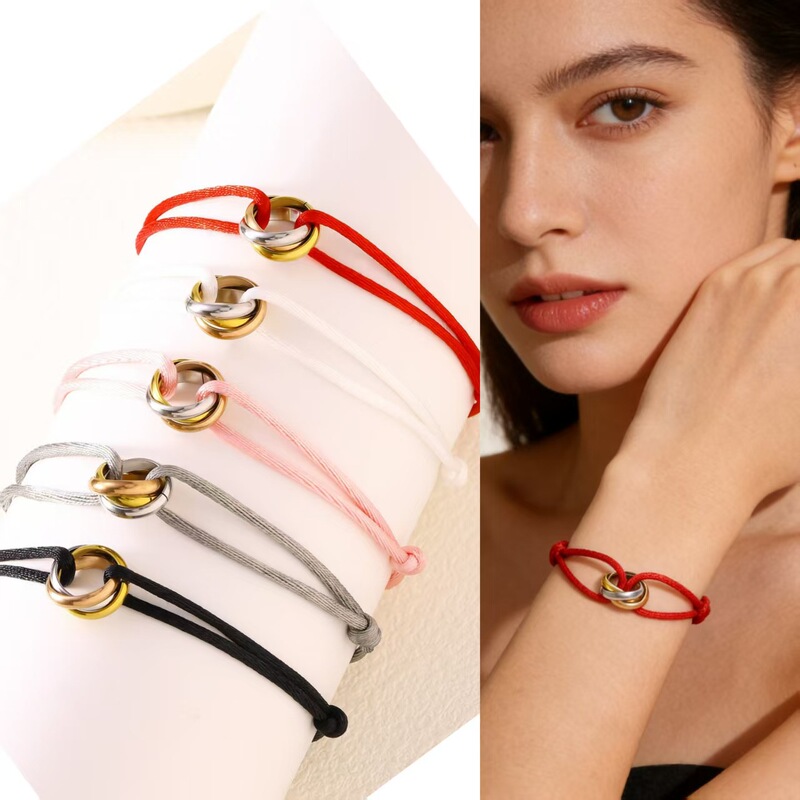 Cross-Border Popular Three-Ring Interlocking Red String Bracelet for Women, Light Luxury Niche Design, Lucky Charm Bracelet for the Year of Birth, Couple Style