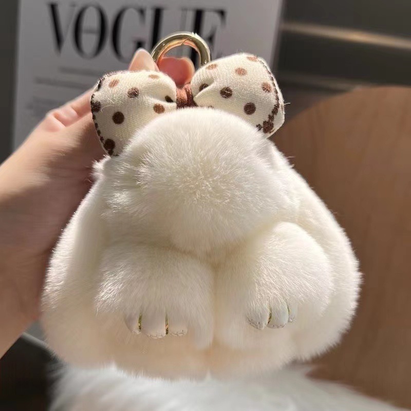 かわいいリアルレッキスウサギの毛皮のリボンウサギの車のキーホルダーペンダントインぬいぐるみスクールバッグペンダント|undefined