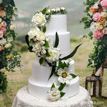 精品跨境新款仿真欧式色系玫瑰生日蛋糕装饰户外婚礼蛋糕创意插花