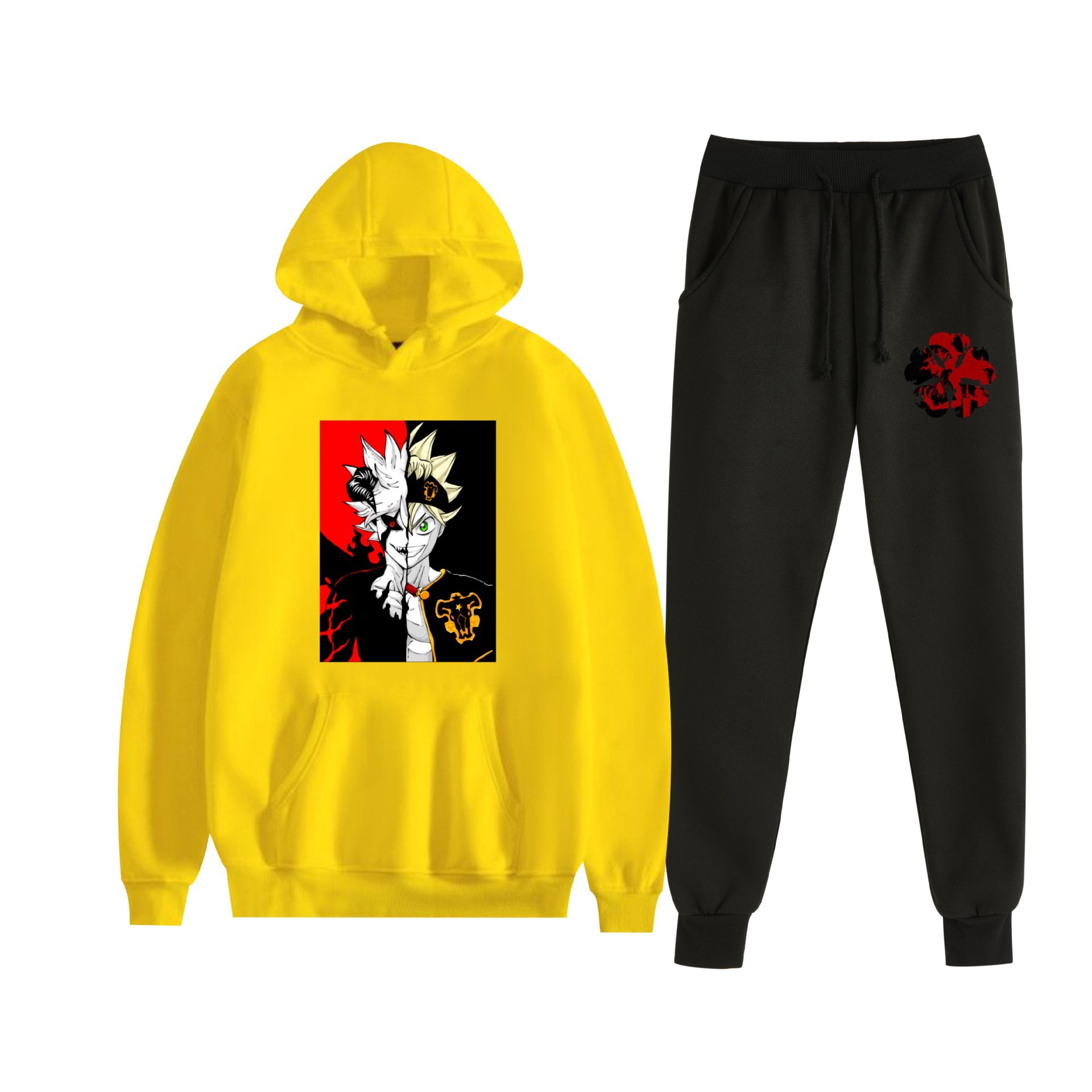 Europa y América otoño e invierno negro trébol de cuatro hojas periférico bidimensional hombres y mujeres deportes de ocio más suéter con capucha de terciopelo traje al por mayor