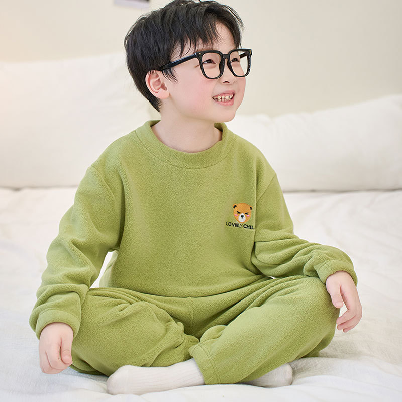 Children's Polar Fleece Pajamas Set Autumn and Winter Polar Fleece Boys and Girls Home Clothes Fleece-Lined Thickeneded Baby Pajamas