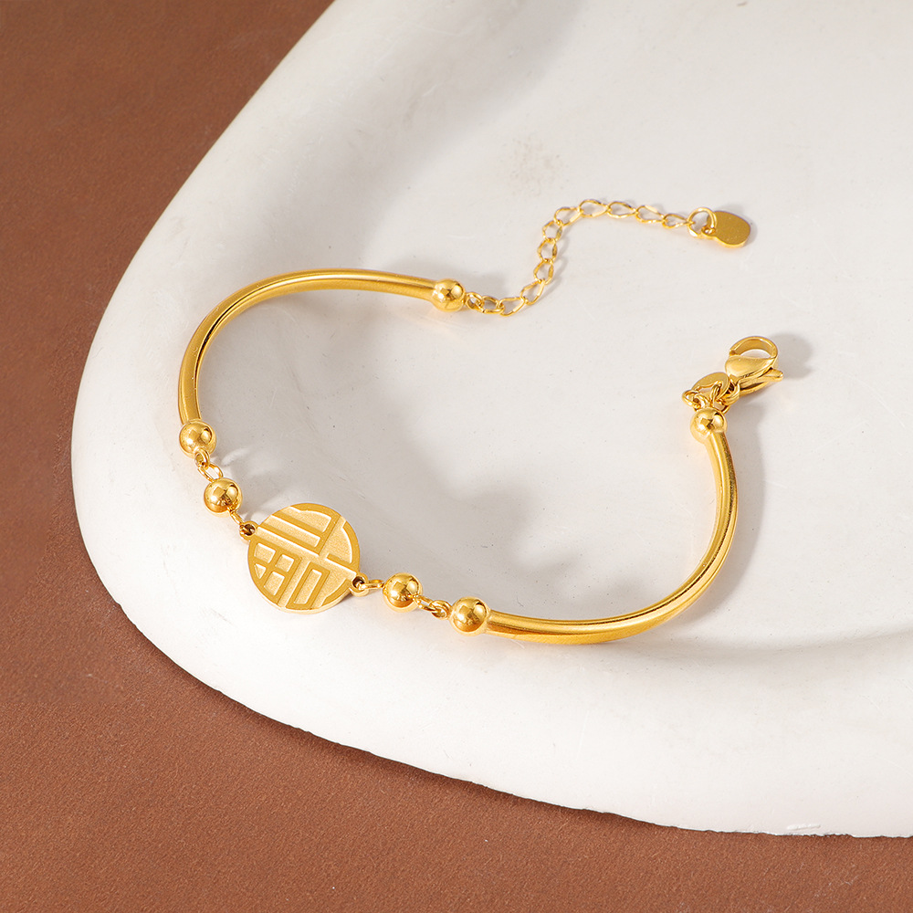 Titanium Steel Curved Tube Fortune Bracelet with the Character 