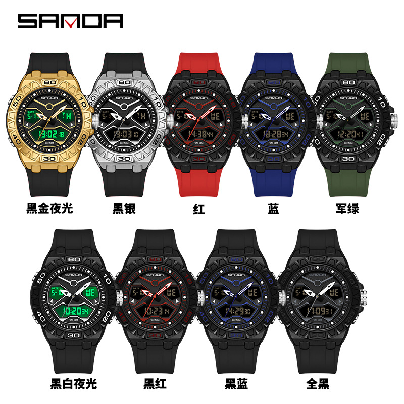 Sanda reloj juvenil reloj multifuncional moda coreana al aire libre deportivo impermeable reloj electrónico de hombre venta directa mayorista