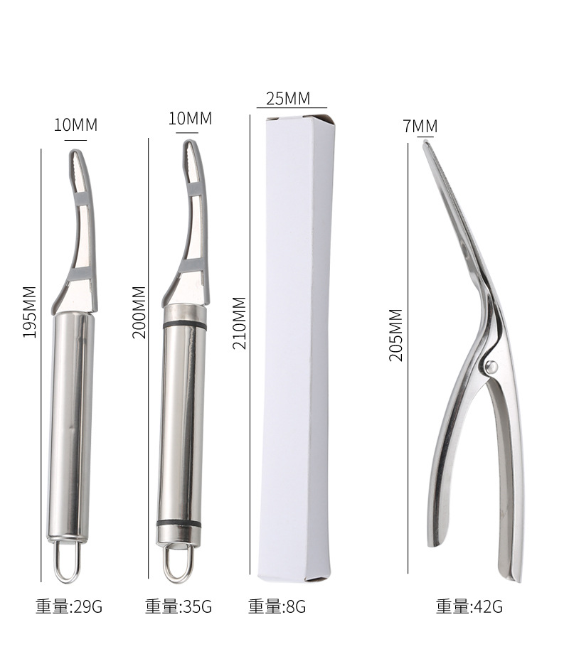 厨房小工具多功能剥虾神器不锈钢挑虾线开虾背刀破鱼鸭肠去虾线刀详情20