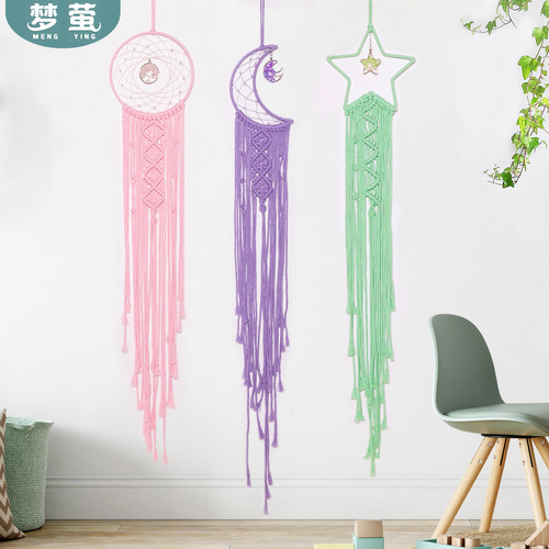 ins handmade cotton rope woven tapestry crystal stone moon dream catcher Nordic home wall hanging decoration cross-border