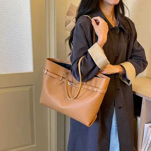 Cross-Border Fashion Super Popular Large-Capacity Women's Bags Korean Style Simple Work and Commuting Bag Single Shoulder Tote Bag Large Bag