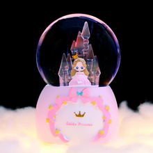 新款公主城堡水晶球音樂盒可愛女孩發光發亮小水球八音盒桌面擺件