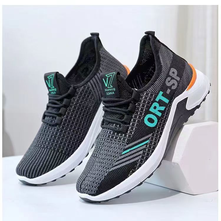2024 Spring and Autum New Cross-Border Export Temu Men's Shoes Fly Woven Mesh Casual Breathable Non-Slip Sports Running Shoes