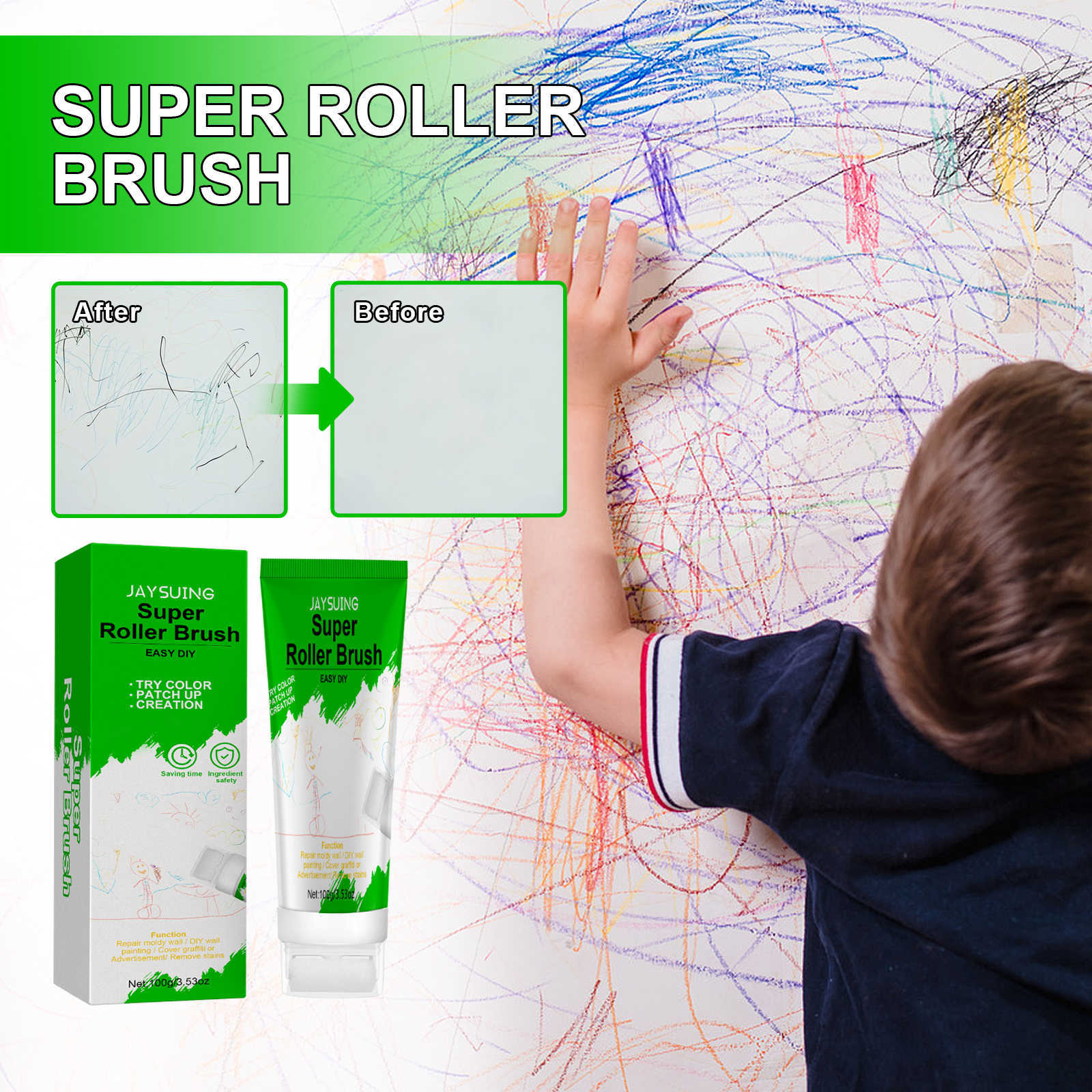 Jaysuing滚刷补墙膏 家用墙面遮盖污渍涂鸦裂缝修补养护翻新膏