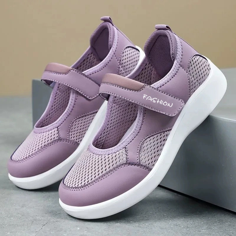 El Jin Seyuan| Zapatos de mujer nuevos zapatos casuales transpirables de poliuretano suave con velcro ligero zapatos de madres de mediana edad