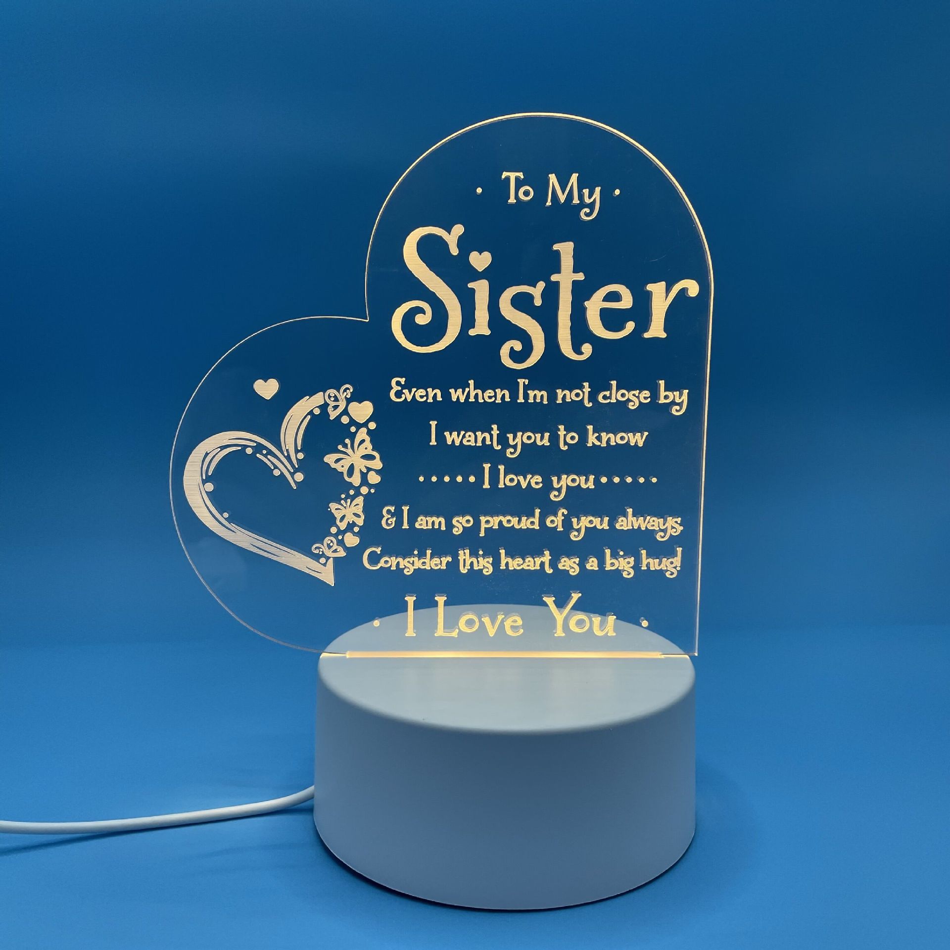 創意3d小夜燈母親節父親節情人節送姐妹女兒心形祝福語usb小檯燈