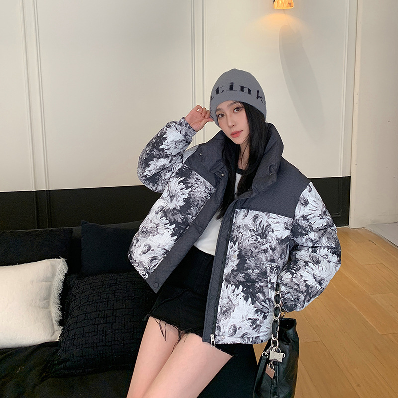 豹纹羽绒棉服女短款2025冬季新款加厚保暖面包服chic立领棉衣外套|undefined
