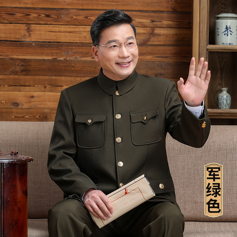 中山装男套装中老年唐装男春秋款中式礼服男国风爷爷外套中山服|undefined