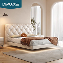 狄普意式轻奢极简真皮床主卧软包双人床1.8m现代简约奶油风悬浮床