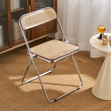 藤编椅实木中古餐椅轻奢高级折叠靠背椅家用办公椅楠竹凳子