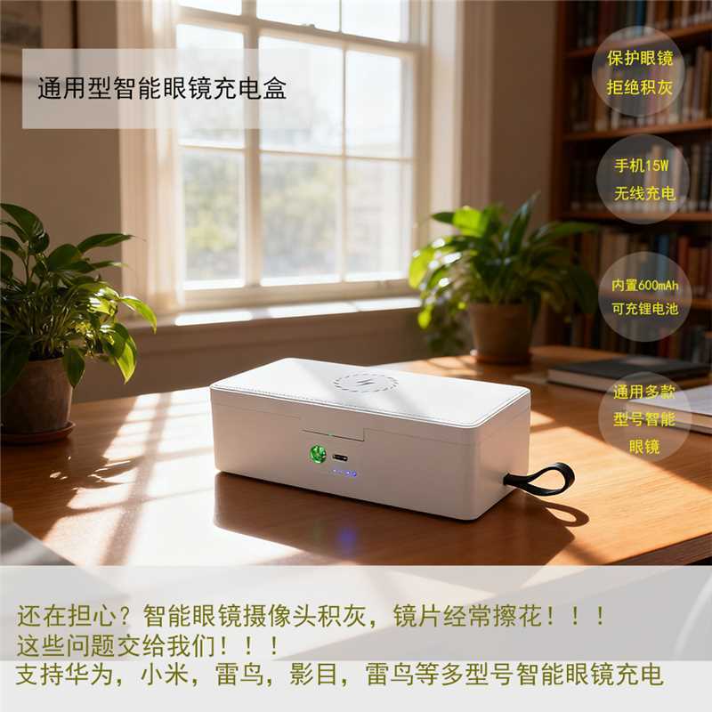 跨境Ai智能眼镜通用充电盒室内桌面户外可用内置电池带15W无线充|undefined