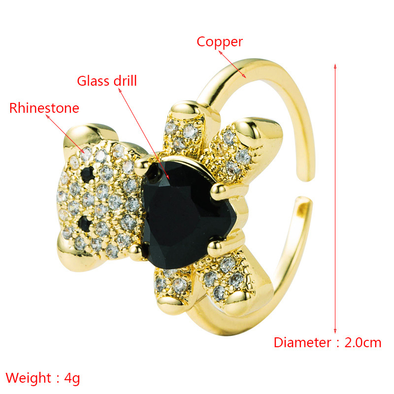 Retro Copper-plated Real Gold Micro-inlaid Zircon Heart-shaped Bear Ring display picture 1
