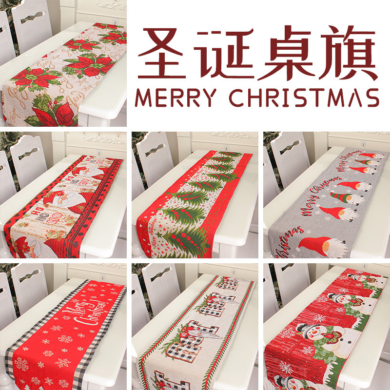 Hong Kong Love Cross-border New Christmas Table Flag Creative Restaurant Printed Table Cloth Holiday Desktop Decoration Wholesale