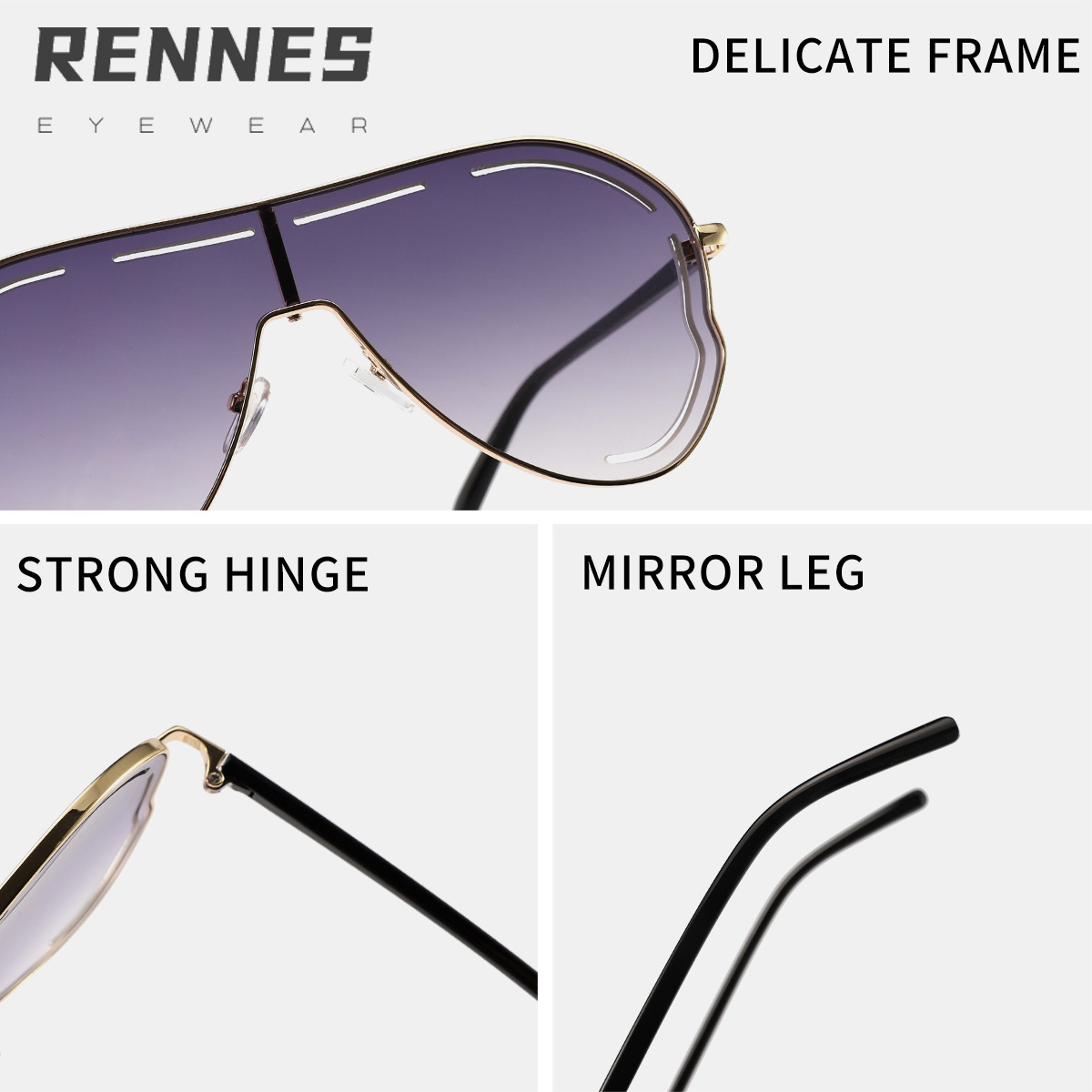 Gafas de sol de una pieza de montura grande europeas y americanas para mujer, espejo de sapo de protección UV hueco de alta gama para exteriores, sunglasses