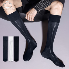 男士絲襪夏季薄款襪子男小腿襪男生油光長筒襪商務長襪白絲黑絲襪