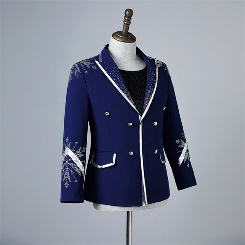 Men's youth navy blue jazz dance singers band dj ds blazers dress suit stage performance coats Male song DS boy group dance jackets