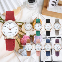 新款夜光手表女款简约数字复古磨砂皮小清新休闲手表 女士 石英表