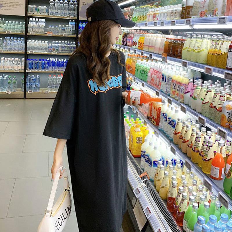 2023 verano letra coreana suelta camiseta de manga corta estudiante vestido de blusa estampado casual talla grande mujer
