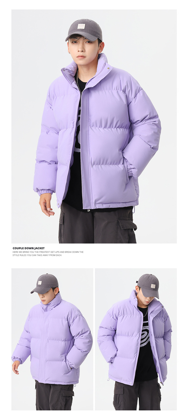 Novità invernale per uomo e donna, giacca in cotone tinta unita, ampia e comoda, da uomo_voghion.com