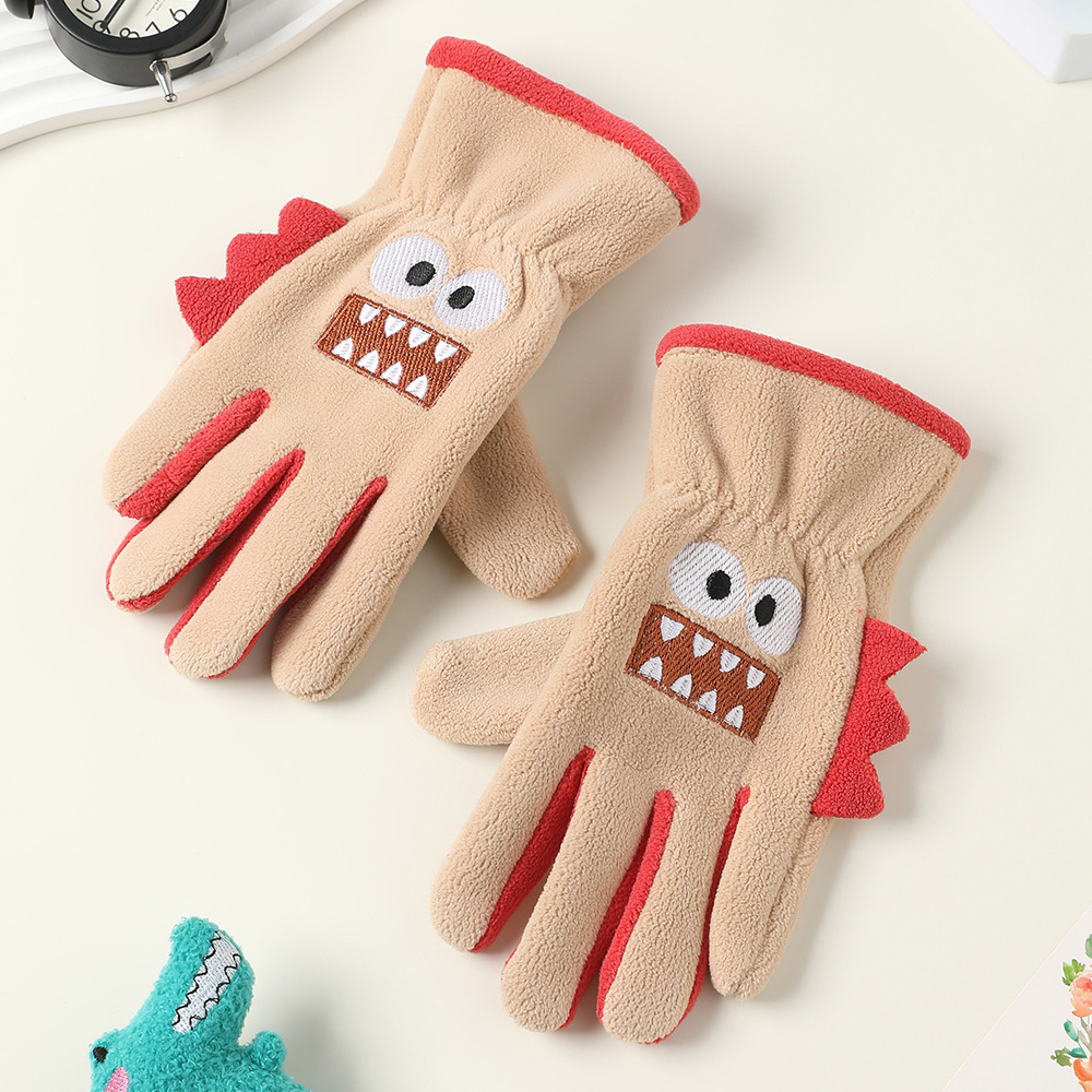 Guantes de invierno para niños con guantes de terciopelo de dibujos animados al aire libre para montar a favor de la piel, guantes de terciopelo de grano para niños y niñas.