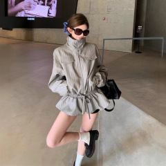 RHGD实拍条纹收腰抽绳早秋外套女