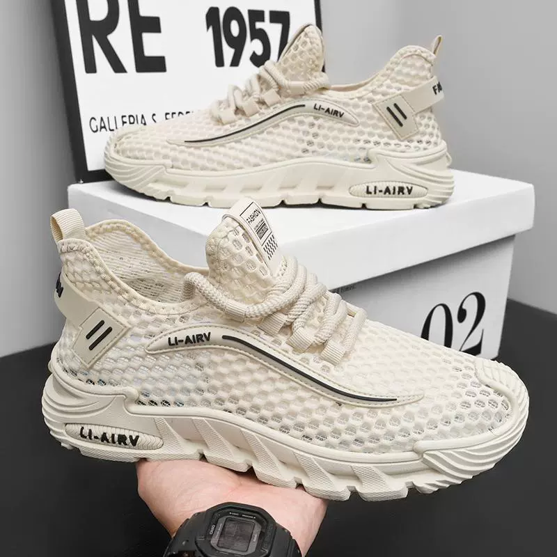 Мужская обувь Летняя сетка дышащая тонкая сетчатая обувь мужская беговая мягкая подошва легкая спортивная повседневная сетчатая обувь с полой сеткой