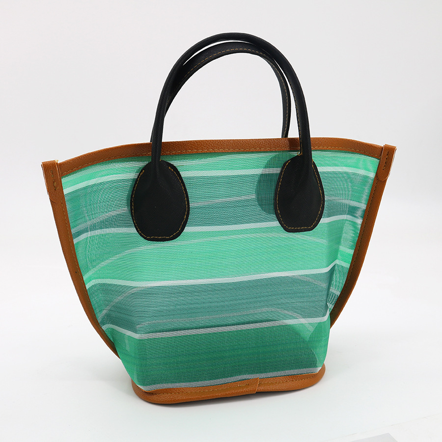 Basic, Classic Style Style Bucket Shape Medium Size Women's Medium Nylon Stripe Basic Classic Style Hollow Bucket Open Bucket Bag