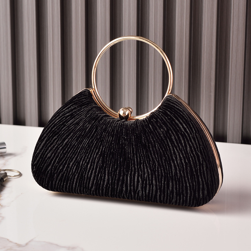 Nuevo bolso de fiesta de terciopelo transfronterizo, bolso de cena portátil con anillo de metal, vestido de fiesta plateado arrugado, bolso de cadena, bolso femenino